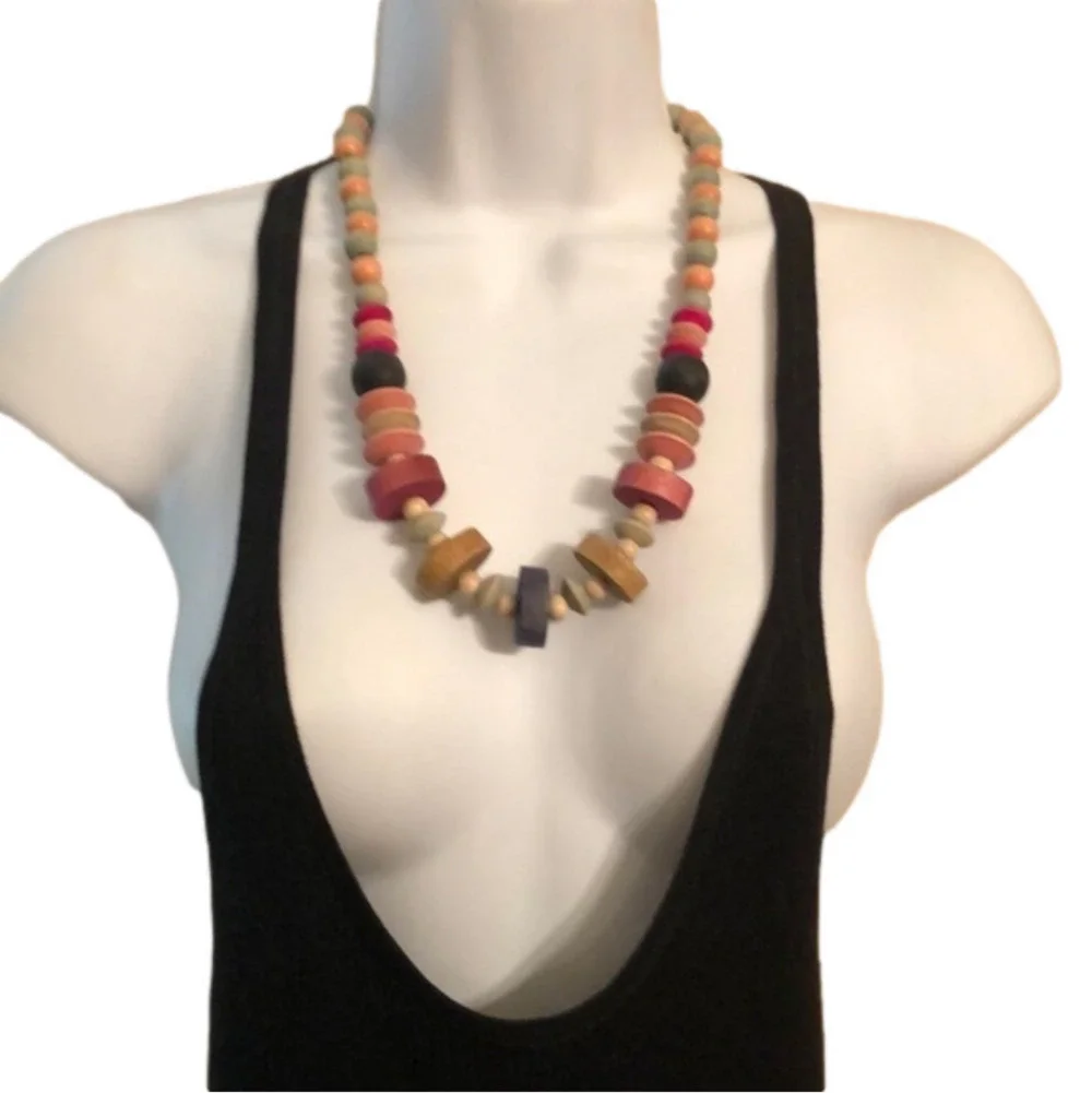 Bundle lot 2 vintage colorful wooden beads necklaces